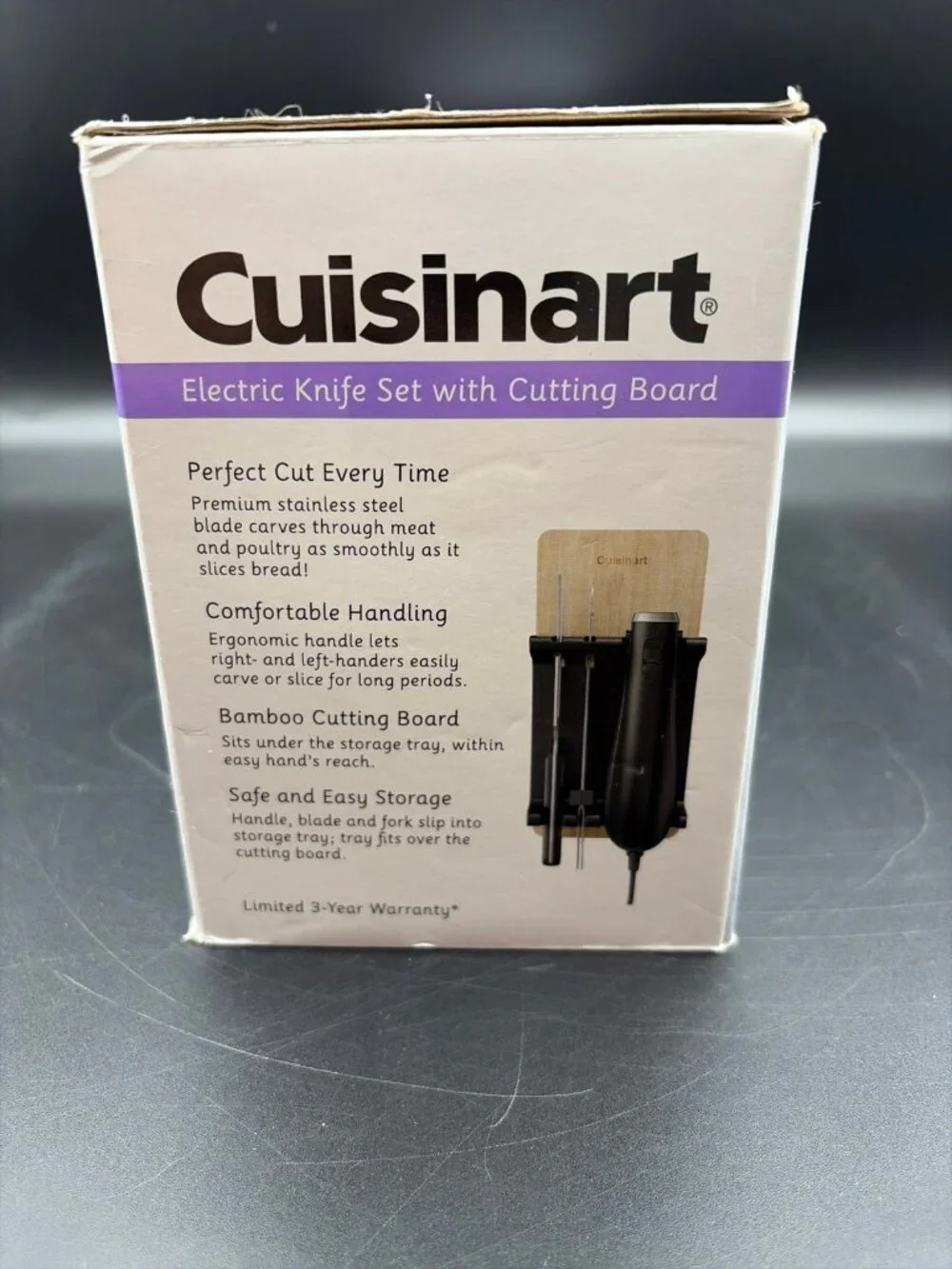 Cuisinart Electric Knife Set Cutting Board Stainless Steel/Black Fork CEK-41 New